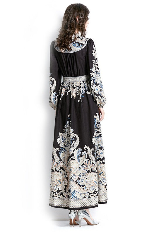 Monochrome Paisley Charm Maxi Dress